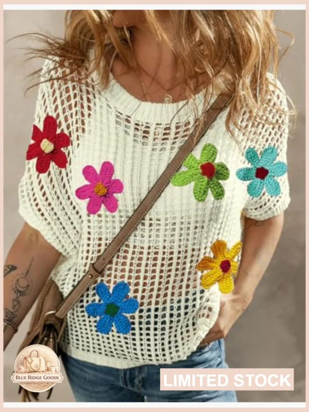 Crochet Hollow Out Short Sleeve Pullover Sweater Beach Cover Up Knit Top - Picture 2 of 5